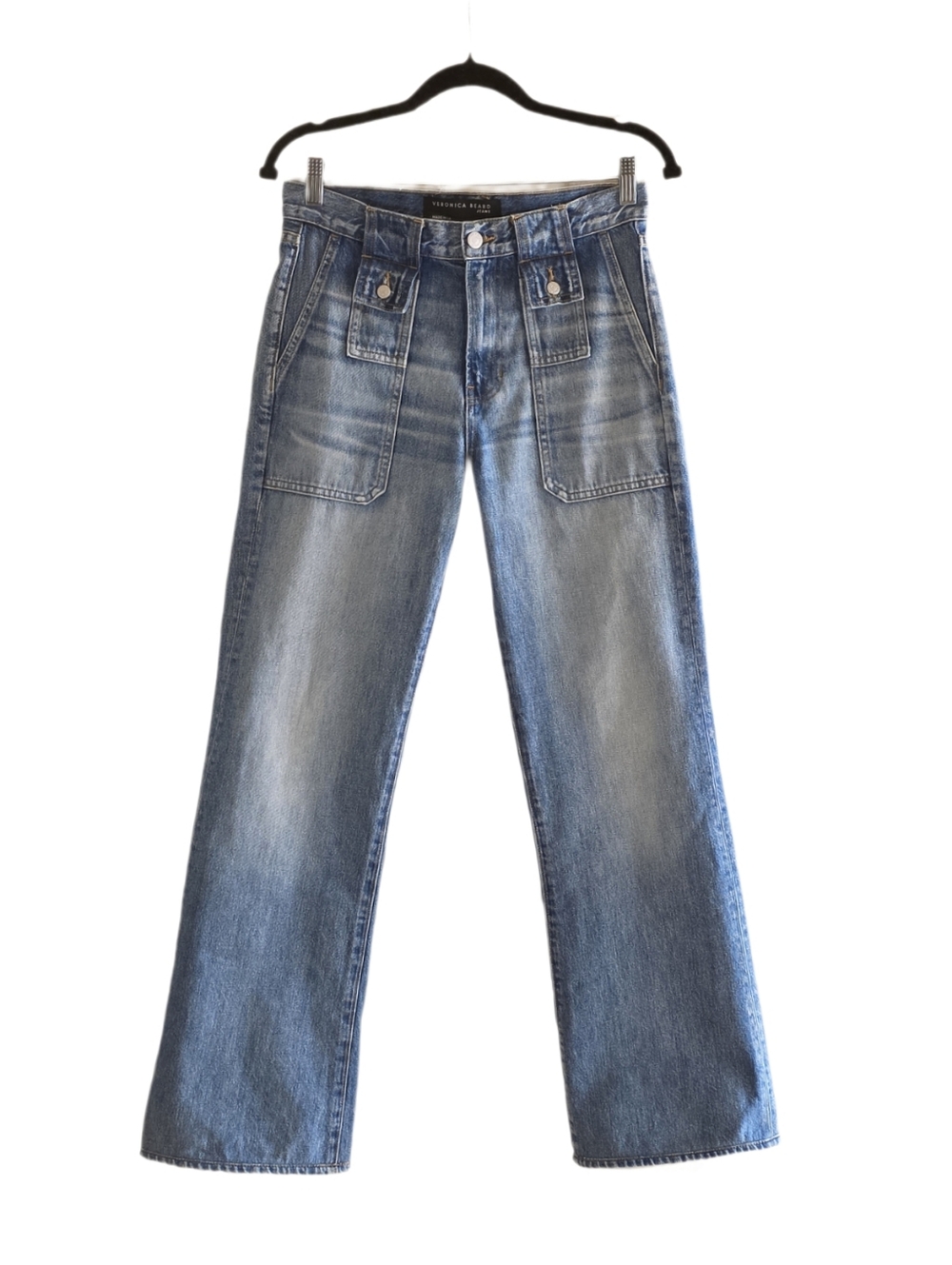 Veronica Beard Crosbie High Rise Wide Leg Jeans with Utility Patch Pockets SZ 26 - Picture 4 of 12